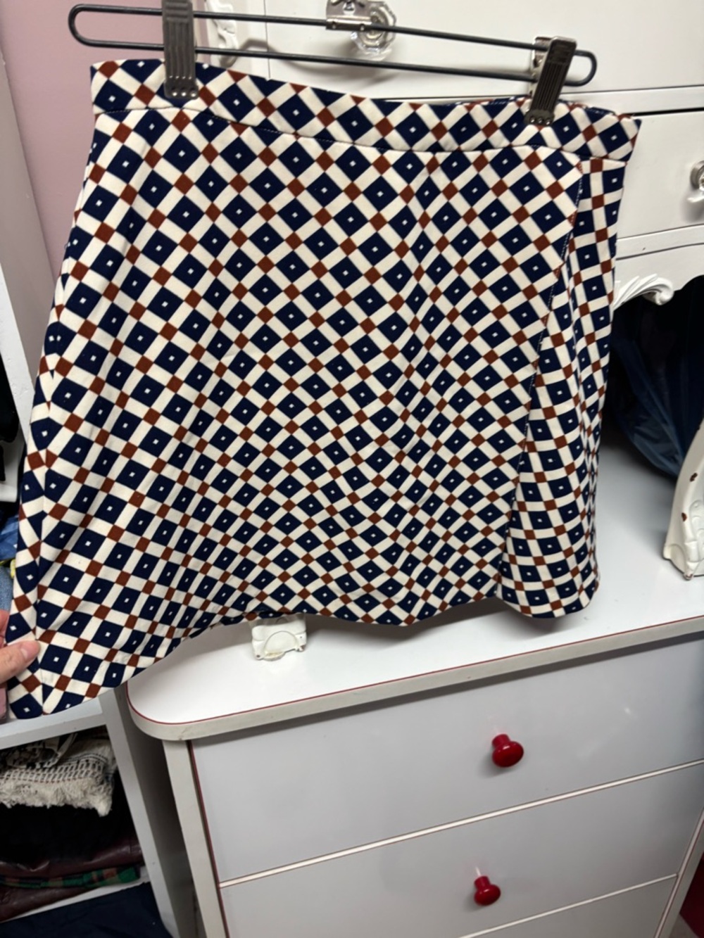 Forever 21 Navy, White & Brown Geometric Skater Skirt